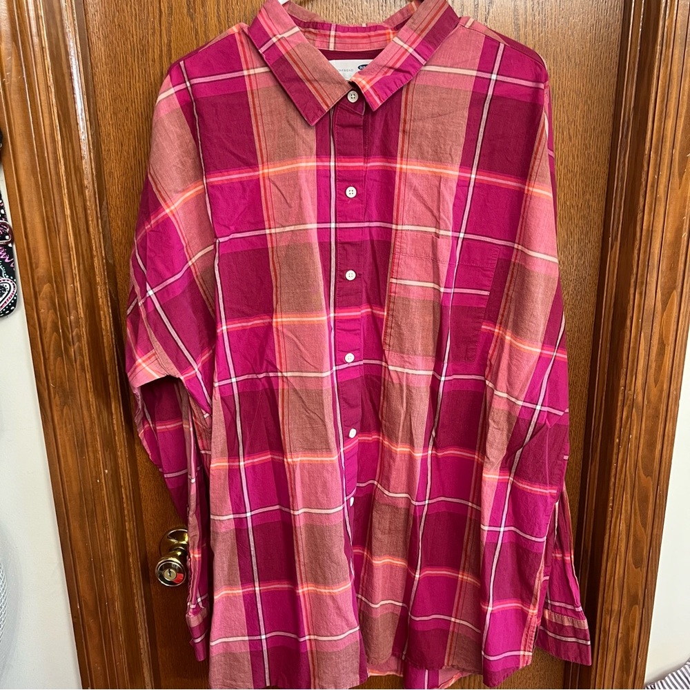 Old Navy Pink Plaid Blouse Size XXL Tall
